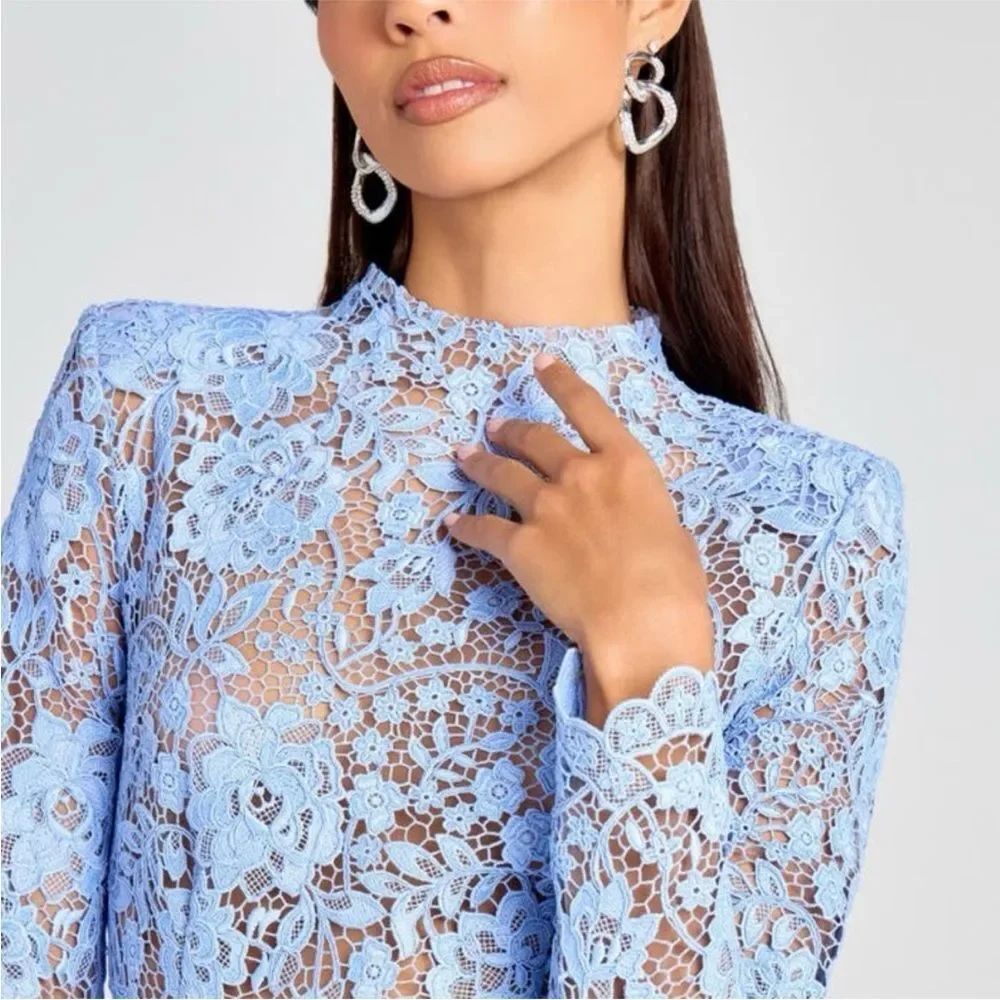 NADINE MERABI Maddie Lace Long Sleeve Wide Leg Jumpsuit sz 2 - Picture 3 of 5
